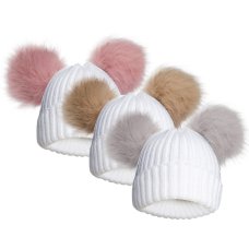 H688-COL: Ribbed Hat w/Pom Poms (0-12M)